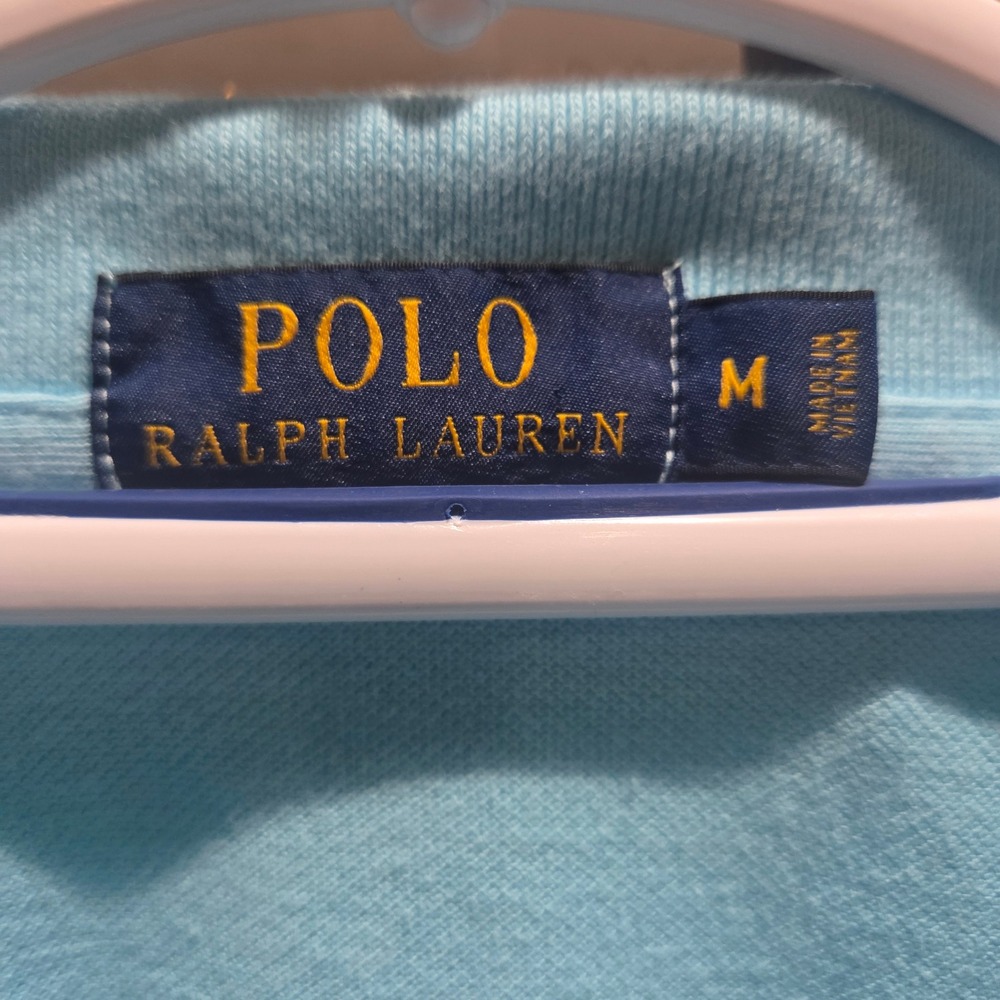 Polo Ralph Lauren Mens Light Blue Pique Cotton Polo Shirt Yellow Pony Size M - Picture 4 of 7